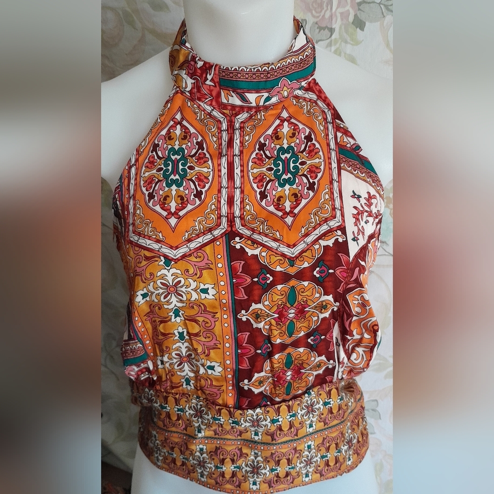HAUTE HIPPIE Style Patterned Halter Top Size XS